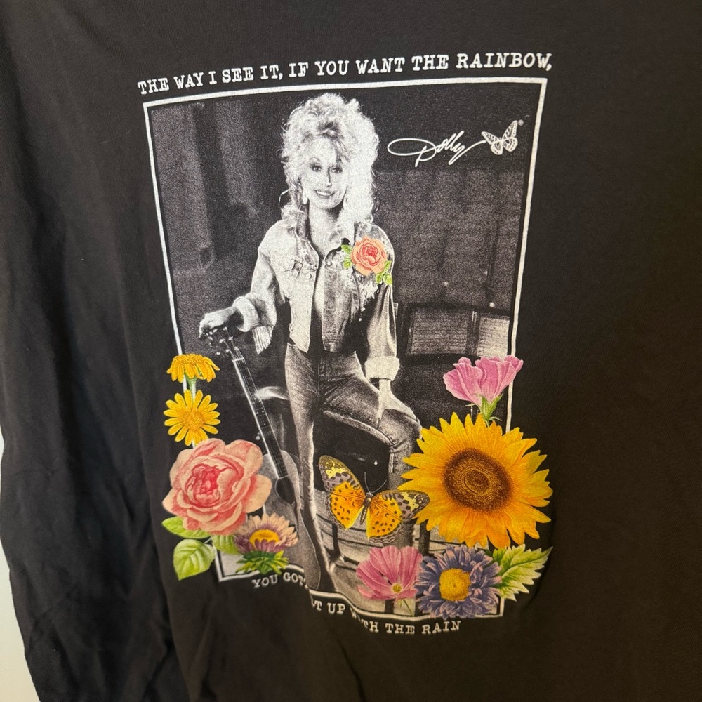 Dolly Parton Rainbow Quote Graphic T-Shirt Charcoal Black XL Mad Engine - Picture 2 of 4